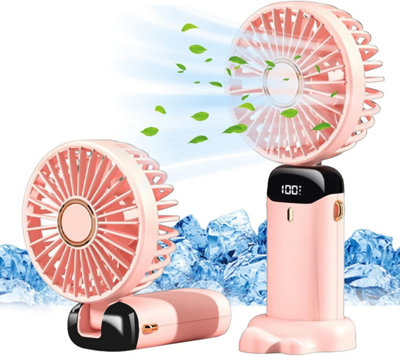 Dyzi Compact 2-In-1 Portable Travel Mini Handheld Desk Table Fan Usb-C Rechargeable Pink