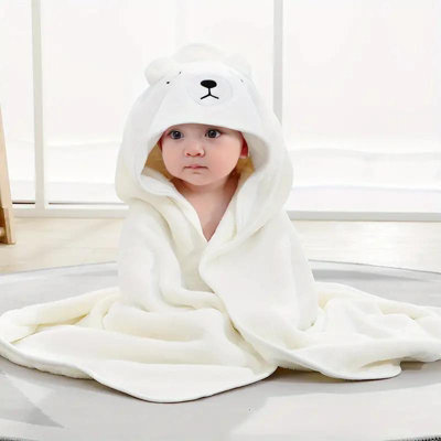 Dyzi White Baby Hooded Towel Ultra Soft & Absorbent Animal Cartoon Bath Towel For Kids from B&Q