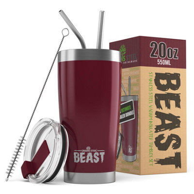 Greens Steel Cranberry Reusable Stainless Steel Double Insulated Coffee Tumbler Travel Mug 20Oz