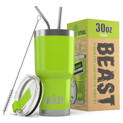 B&Q -  Limegreen Reusable Stainless Steel 30Oz Double Insulated Coffee Tumbler Travel Mug