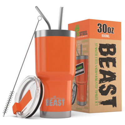 B&Q -  Orange Reusable Stainless Steel 30Oz Double Insulated Coffee Tumbler Travel Mug