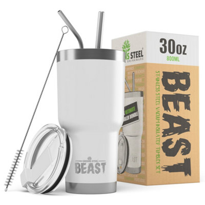 B&Q -  White Reusable Stainless Steel 30Oz Double Insulated Coffee Tumbler Travel Mug