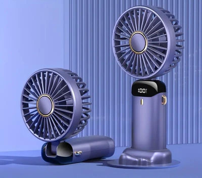 Dyzi Compact 2-In-1 Portable Travel Mini Handheld Desk Table Fan Usb-C Rechargeable Purple