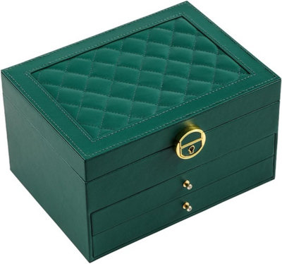 Dyzi 3 Layer Jewellery Box Pu Leather Organiser With Lock Green from B&Q