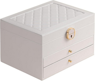 Dyzi 3 Layer Jewellery Box Pu Leather Organiser With Lock White from B&Q