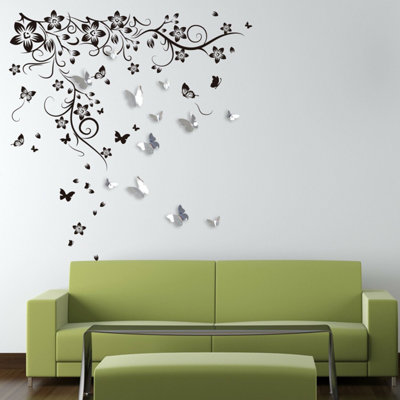 Walplus Combo AdultcomNew Huge Butterfly Vine Wall StickerWalplus 3D Mirror Butterflies from B&Q
