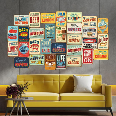 Walplus Vintage Metal Sign Wall Collage Mural Stickers Set from B&Q