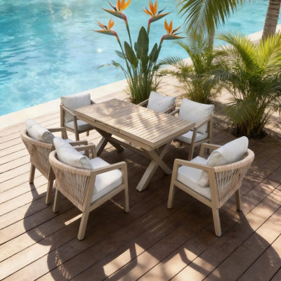  - 7Pcs Aluminum Patio Dining Set With Extending Table
