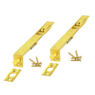 2 X Flush Bolt Door Locks Polished Brass 150mm Lever Slide For Double Doors from B&Q
