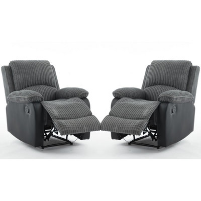 B&Q Gray Manual Reclining Sofa Set, Corduroy Fabric Recliner Sectional Sofa Suite - 1+1 Sofa Set Size 1