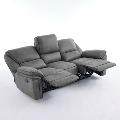 Manual Reclining Leathaire Sofa Suite,light Gray- 3 Seater from B&Q