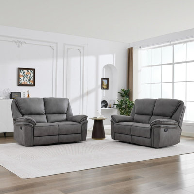 Manual Reclining Leathaire Sofa SuiteLight Gray2+2 Seater from B&Q