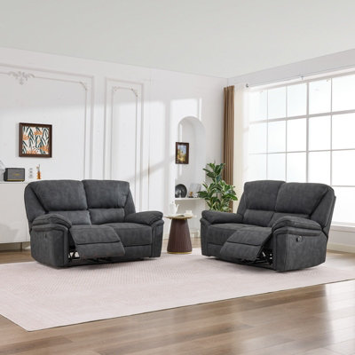 Manual Reclining Leathaire Sofa Suite,dark Gray2+2 Seater from B&Q