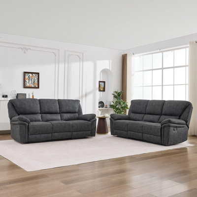 Manual Reclining Leathaire Sofa Suite,dark Gray3+3 Seater from B&Q