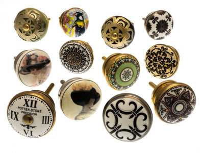 Mango Tree Cupboard Knobs Decorative Shabby Chic With Boho Style Prints Ceramic Door And Drawer Handles Vintage Home Décor Set Of 12