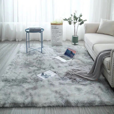 Fluffy Soft Grey Carpet Large Shaggy Rug Anti-Slip Bedroom Living Room Floor Mats 120X160Cm from B&Q