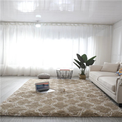 Fluffy Soft Khaki Carpet Large Shaggy Rug Anti-Slip Bedroom Living Room Floor Mats 80X160Cm from B&Q