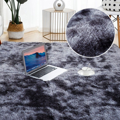 Fluffy Soft Dark Grey Carpet Large Shaggy Rug Anti-Slip Bedroom Living Room Floor Mats 240X340Cm from B&Q
