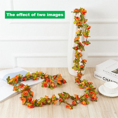 2.5M Artificial Flower Silk Rose Leaf Garland Vine Ivy Home Wedding Garden Décor Orange from B&Q