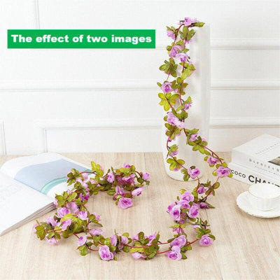 2.5M Artificial Flower Silk Rose Leaf Garland Vine Ivy Home Wedding Garden Décor Purple from B&Q