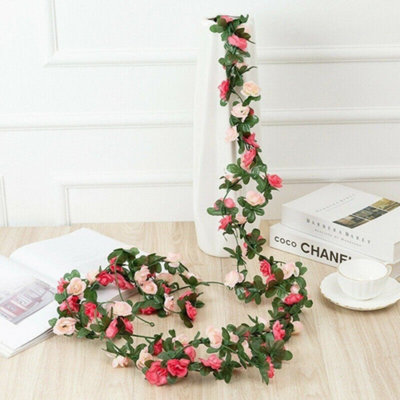 2.5M Artificial Flower Silk Rose Leaf Garland Vine Ivy Home Wedding Garden Décor Pink from B&Q