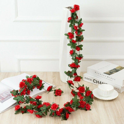 2.5M Artificial Flower Silk Rose Leaf Garland Vine Ivy Home Wedding Garden Décor Red from B&Q