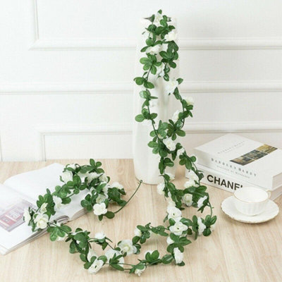 2.5M Artificial Flower Silk Rose Leaf Garland Vine Ivy Home Wedding Garden Décor White from B&Q