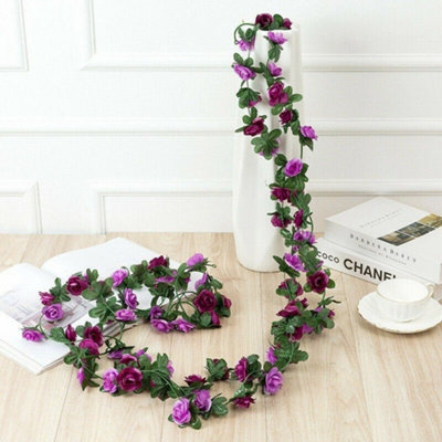 2.5M Artificial Flower Silk Rose Leaf Garland Vine Ivy Home Wedding Garden Décor Purple from B&Q