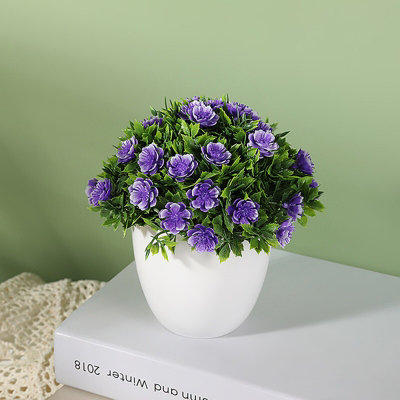 Artificial Purple Chrysanthemum Potted PlantMaintenance-Free Faux Flowers In White Pot For Indoor & Outdoor Decor