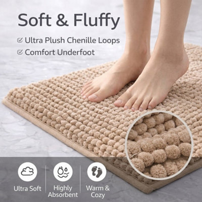 Bath Mat Anti Slip Soft Washable Rugs Water Absorbent Shower Mat Bathroom Mats Camel Brown 40Cm X 60Cm from B&Q