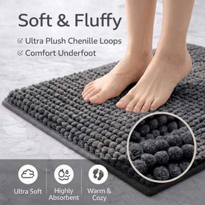 Bath Mat Anti Slip Soft Washable Rugs Water Absorbent Shower Mat Bathroom Mats Dark Grey 40Cm X 60Cm from B&Q