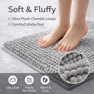 Bath Mat Anti Slip Soft Washable Rugs Water Absorbent Shower Mat Bathroom Mats Light Grey 40Cm X 60Cm from B&Q