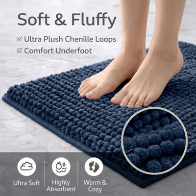 Bath Mat Anti Slip Soft Washable Rugs Water Absorbent Shower Mat Bathroom Mats Camel Navy Blue 40Cm X 60Cm from B&Q