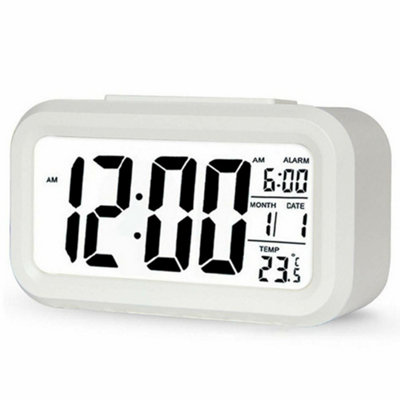  - White Digital Led Bedside Alarm Clock With SnoozeTemperature & Auto Backlight