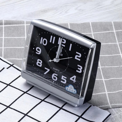 Battery Operated Quartz Alarm Clock Night No Tick Silent Bedside Clocks Home Black from B&Q