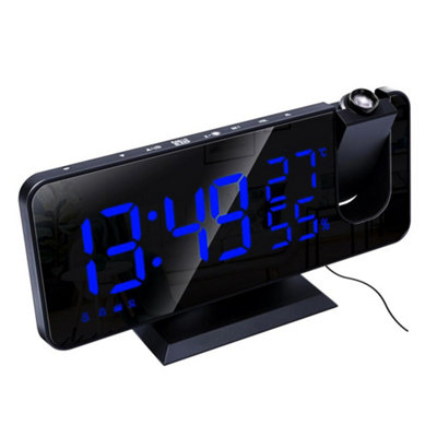 Led Digital Projection Alarm Clock Fm Radio Snooze Dimmer Ceiling Projector Black /blue Light from B&Q
