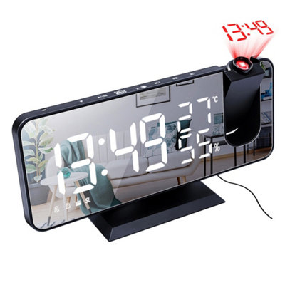 Led Digital Projection Alarm Clock Fm Radio Snooze Dimmer Ceiling Projector Black /white Light from B&Q