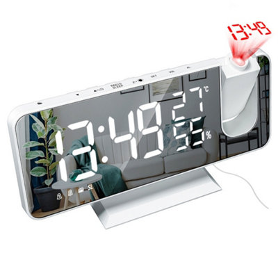 Led Digital Projection Alarm Clock Fm Radio Snooze Dimmer Ceiling Projector White /white Light from B&Q