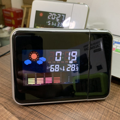  - Black Digital Projection Alarm Clock With Indoor ThermometerHygrometer & Weather Forecast