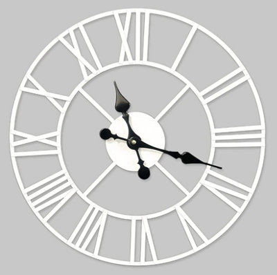 Large Skeleton Metal Roman Wall Clock Big Numerals Giant Round Open Face Clocks White 40Cm from B&Q
