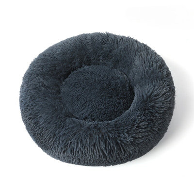 Dog Cat Beds Fluffy Soft Comfy Calming Donut Warm Bed Pet Round Plush Puppy Beds Dark Grey External Diameter: 70Cm from B&Q