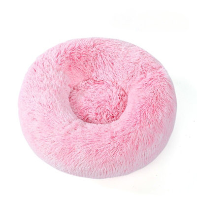 Dog Cat Beds Fluffy Soft Comfy Calming Donut Warm Bed Pet Round Plush Puppy Beds Soft Pink External Diameter: 70Cm from B&Q
