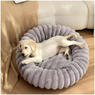 Fluffy Donut Dog Bed Round Calming Pet Cushion Soft Plush Puppy Bed Cats & Dogs Grey 50 Cm from B&Q