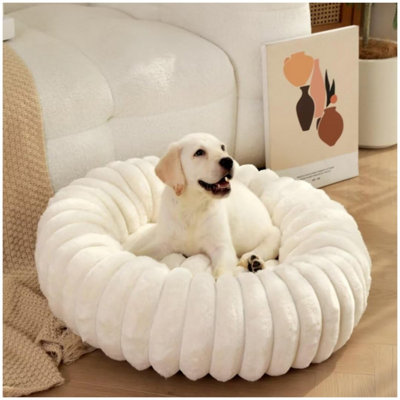 Fluffy Donut Dog Bed Round Calming Pet Cushion Soft Plush Puppy Bed Cats & Dogs White 60 Cm from B&Q