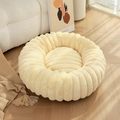 Fluffy Donut Dog Bed Round Calming Pet Cushion Soft Plush Puppy Bed Cats & Dogs Beige 50 Cm from B&Q