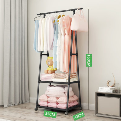  - Heavy Duty Extendable Clothes Rail Garment Rack With Storage Shelves & WheelsBlack Metal Freestanding