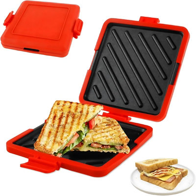 Red Toasted Sandwich Maker Machine Microwavable Waffle Maker Microwave Oven Toastie from B&Q