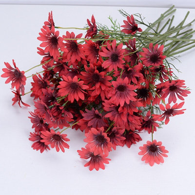  - Artificial Silk Red Daisy Flower Bouquet For HomeWedding & Outdoor DecorLifelike Faux Daisies