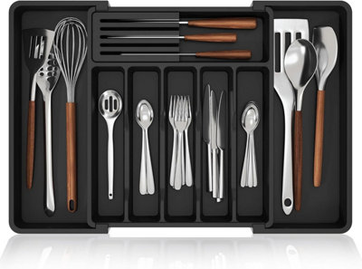 Black Extendable Cutlery Tray Drawer Organiser Insert For Kitchen Utensils Storage from B&Q