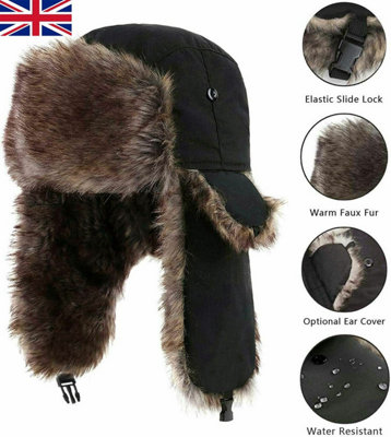 Men's Winter Trapper Aviator Trooper Earflap Warm Russian Waterproof Ski Hat Uk from B&Q